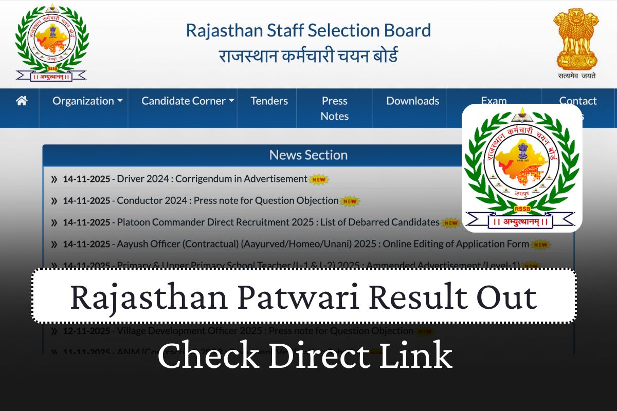 Rajasthan Patwari Result Out today 3 December